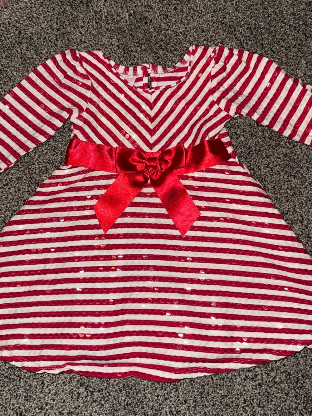 Bonnie Baby Red and White Striped Holiday Dress with Satin Bow
